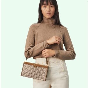 Tory Burch T Monogram Jacquard Mini Pouch Bag in Hazelnut